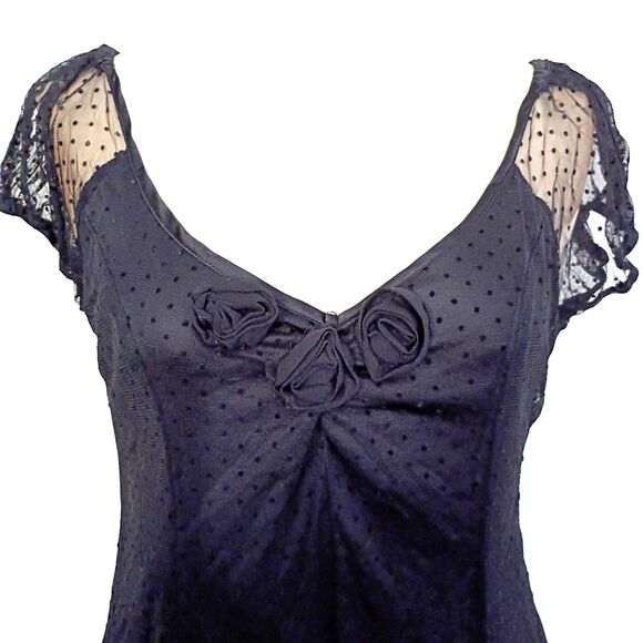 Kimchi Blue Black Swiss Dot Overlay Mini Dress Rosettes M Whimsy Fairy Goth - Picture 4 of 12